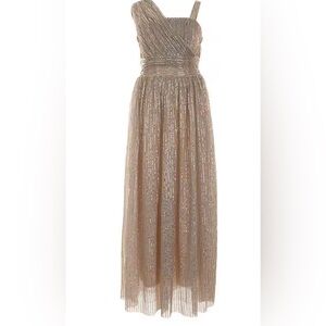Nickie Lew Big Girls One Shoulder Sequin Long Dress in Blush Silvet